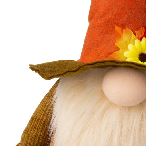 Glitzhome 24" Orange And Brown Gnome Standing Tabletop Autumn Figurine