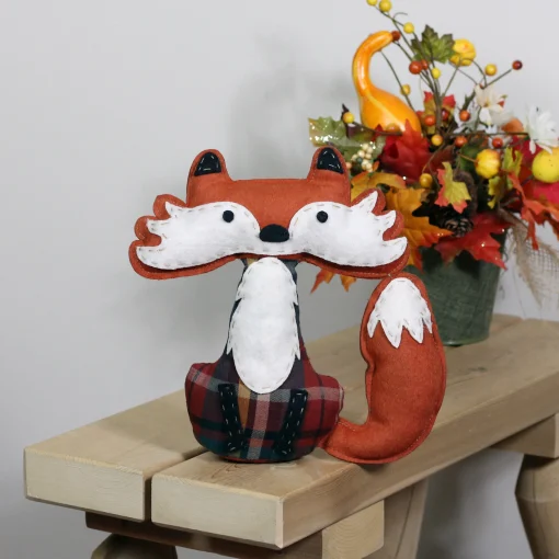 Northlight 9.5" Orange And Cream White Plaid Plush Sitting Fox Tabletop Decor