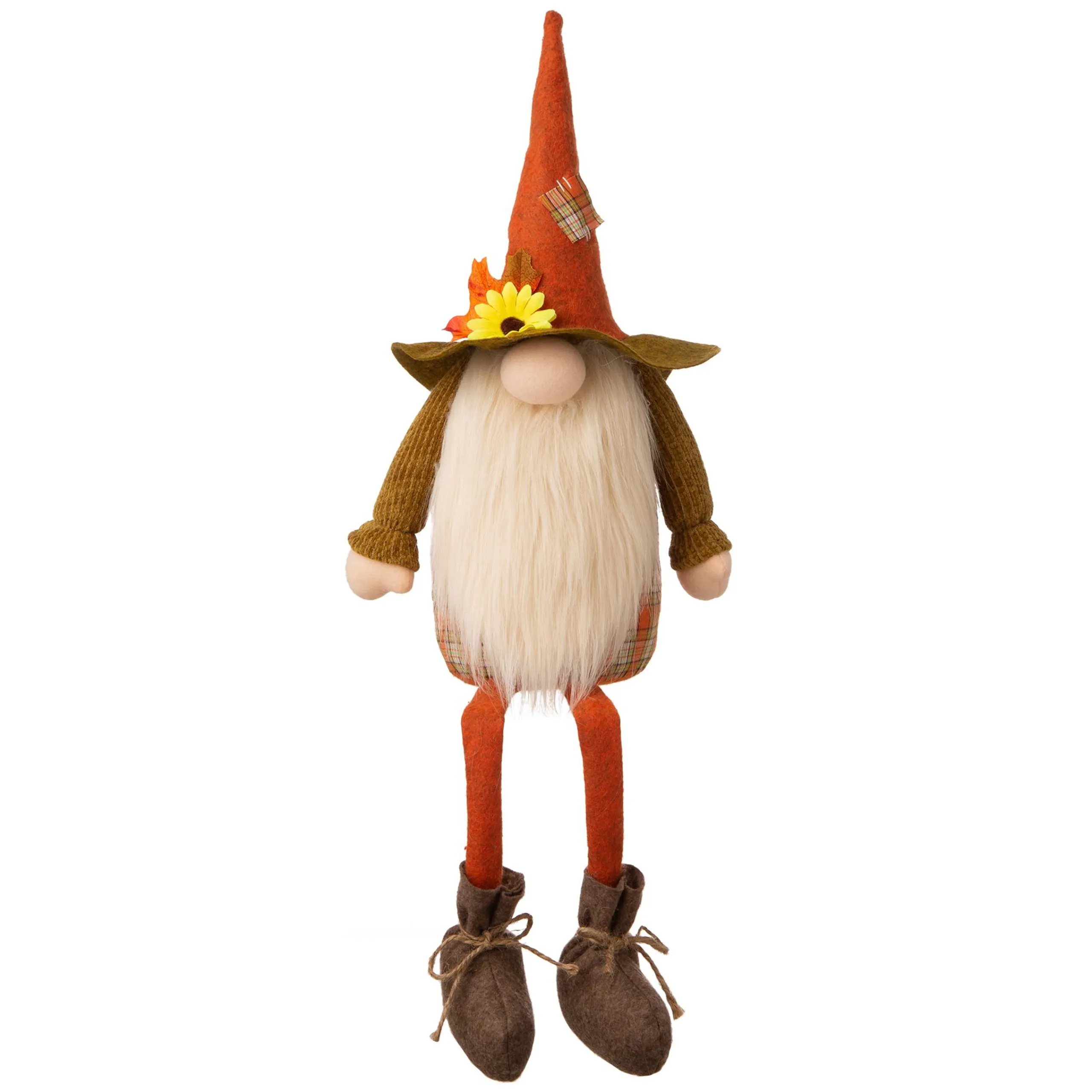 Glitzhome 24" Orange And White Gnome Shelf Sitter Tabletop Autumn Figurine