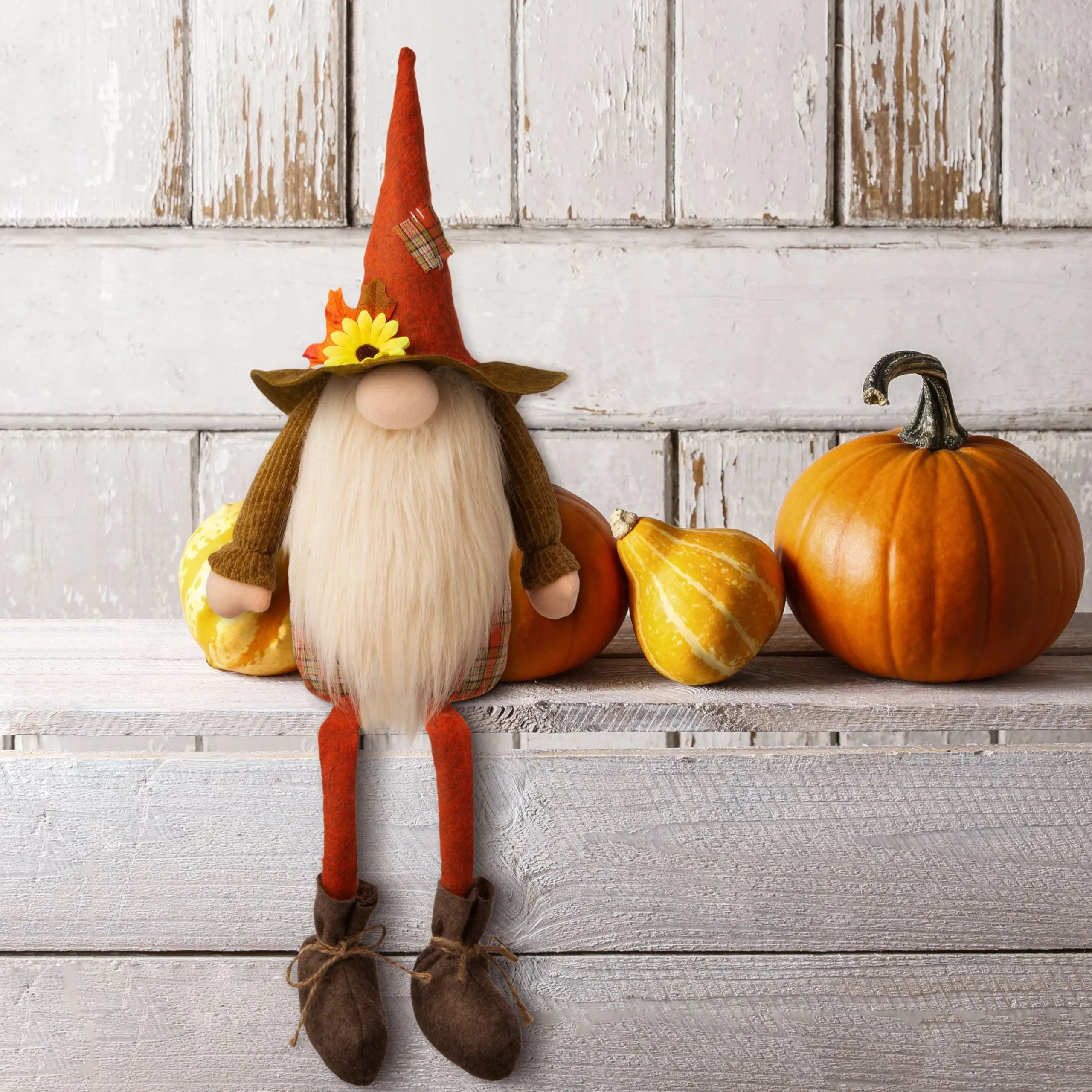 Glitzhome 24" Orange And White Gnome Shelf Sitter Tabletop Autumn Figurine