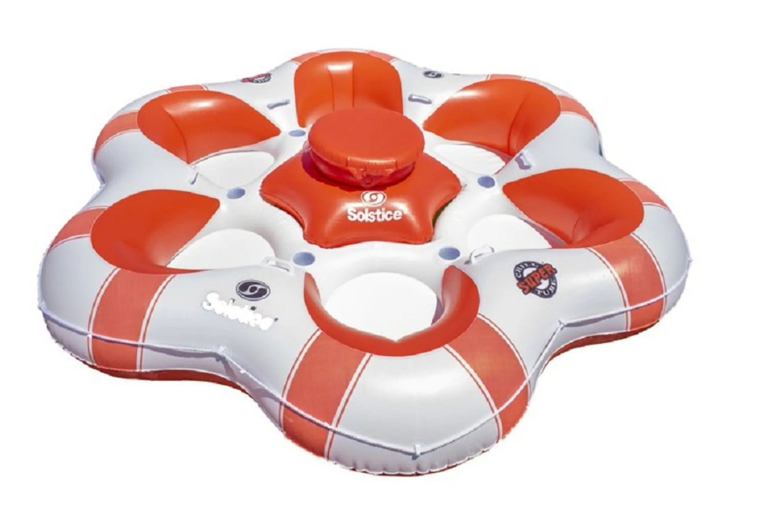 Swim Central 99" Orange And White Super Chill 6 Person Inflatable Island Float