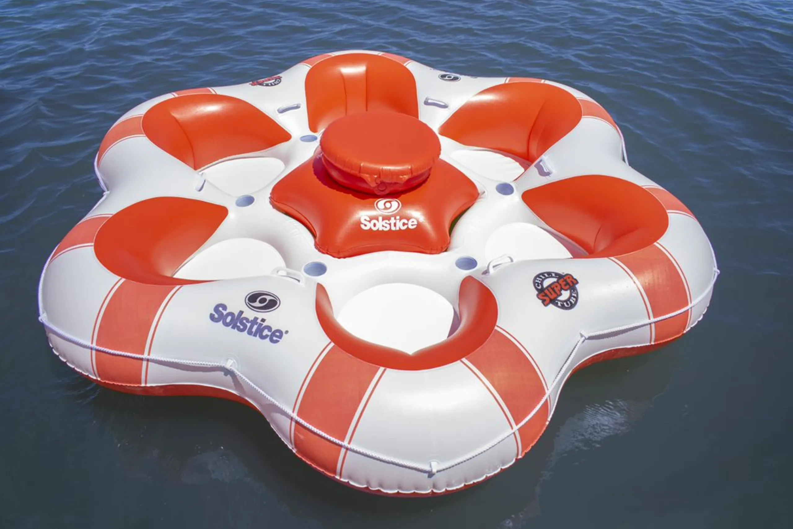 Swim Central 99" Orange And White Super Chill 6 Person Inflatable Island Float