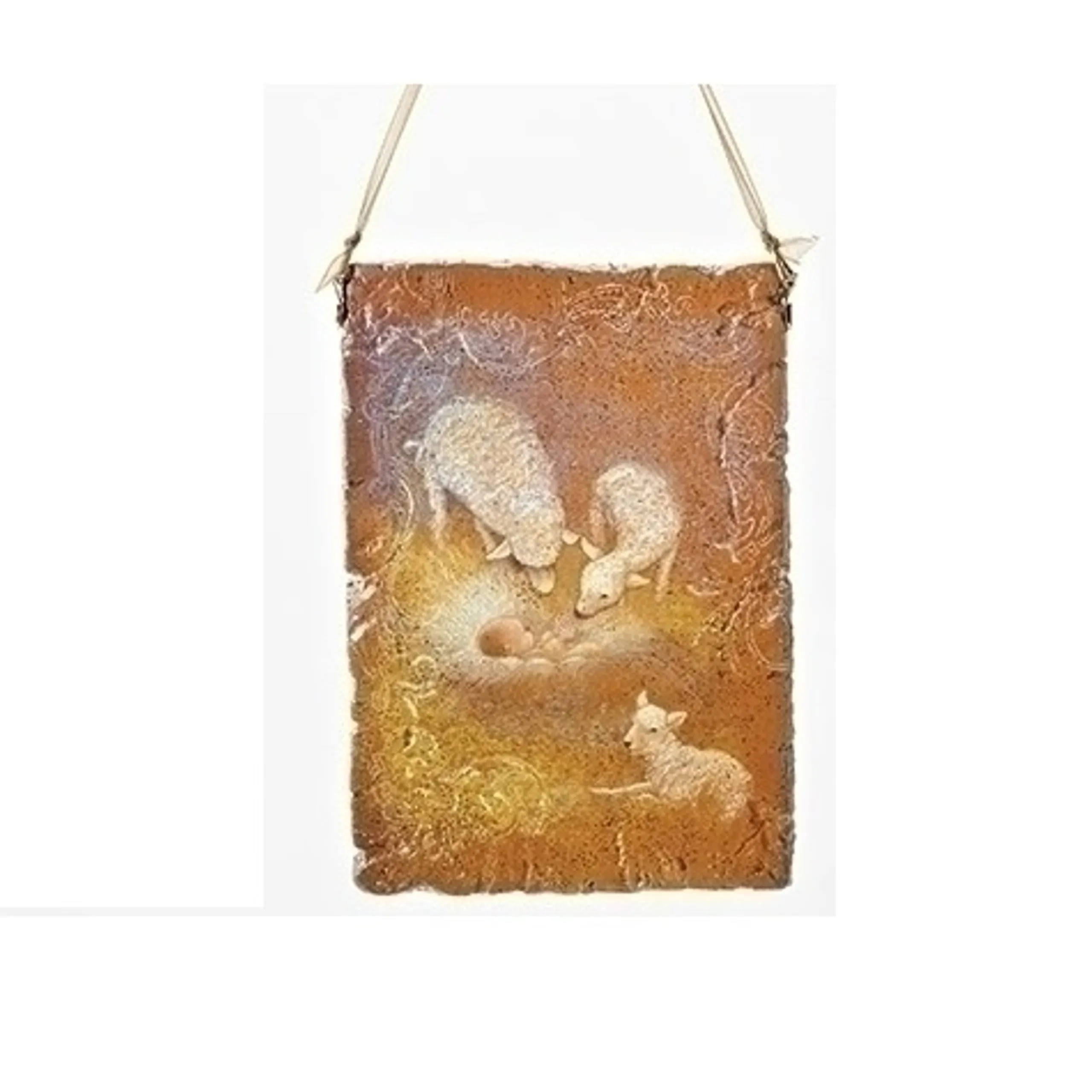 Roman Nativity & Religious>5" Orange Baby Jesus With Sheep Plaque Christmas Ornament