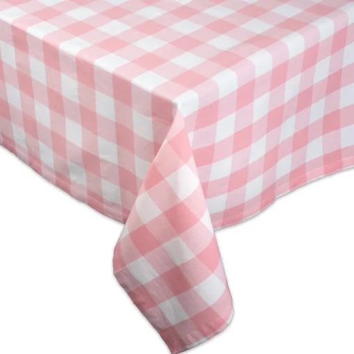 Contemporary Home Living 120" Pale Pink And White Checkered Rectangular Tablecloth