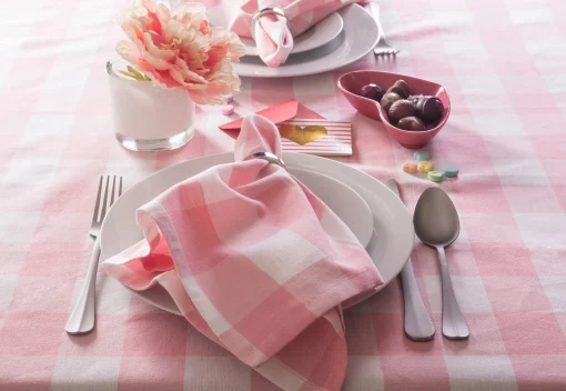 Contemporary Home Living 120" Pale Pink And White Checkered Rectangular Tablecloth