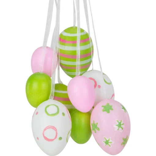 Northlight 11" Pastel Pink, Green And White Spring Easter Egg Cluster Hanging Decoration