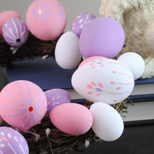 Northlight 10" Pastel Pink, Purple And White Easter Egg Spring Wreath