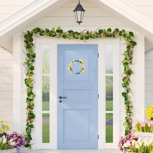 Northlight 10" Pastel Pink, Yellow And Blue Floral Stem Easter Egg Spring Grapevine Wreath