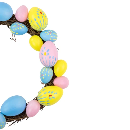 Northlight 10" Pastel Pink, Yellow And Blue Floral Stem Easter Egg Spring Grapevine Wreath