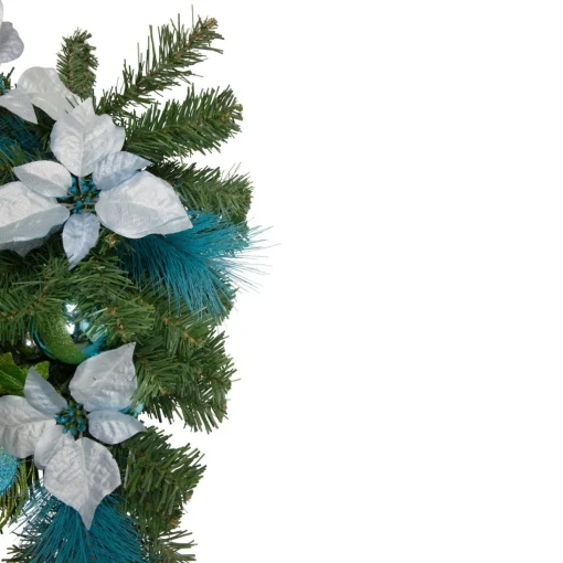 Unlit Teardrops*Northlight 22" Peacock Feather And Poinsettia Artificial Christmas Teardrop Swag, Unlit