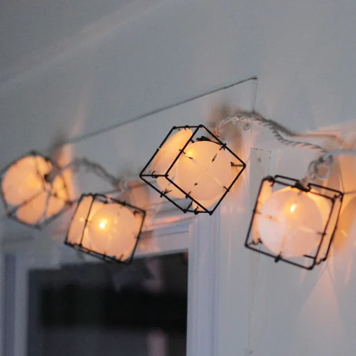 Sienna 10 Pearlized White And Black Lantern Party Patio Christmas Lights - 7.5 Ft White Wire