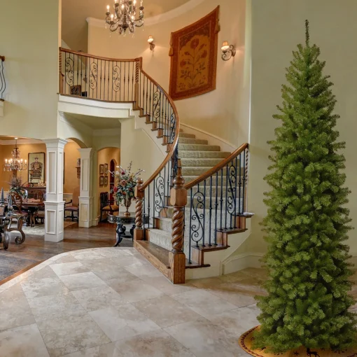 National Tree Company 9 And 9.5 Feet Tall>9' Pencil North Valley Spruce Slim Artificial Christmas Tree, Unlit