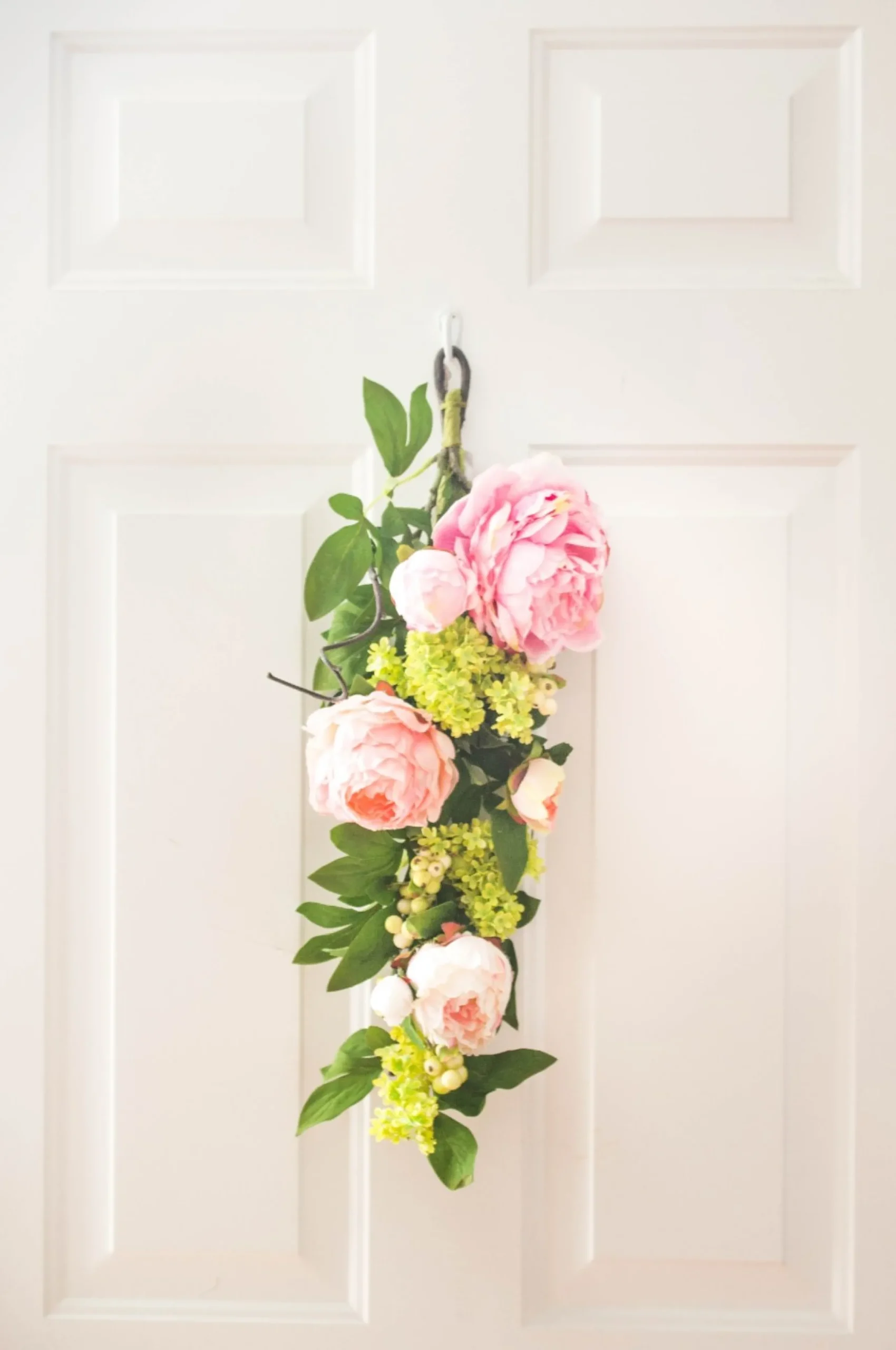 Unlit Swags*Nearly Natural 24" Peony And Hydrangea Artificial Spring Teardrop Swag, Unlit