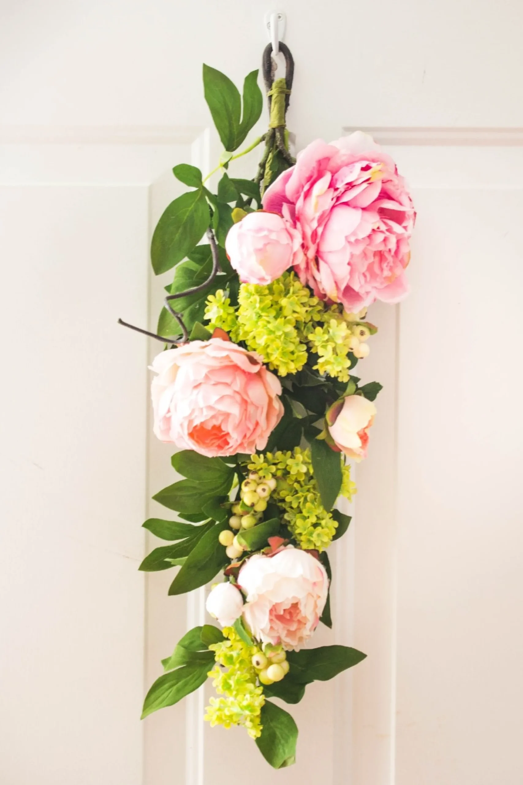 Unlit Swags*Nearly Natural 24" Peony And Hydrangea Artificial Spring Teardrop Swag, Unlit