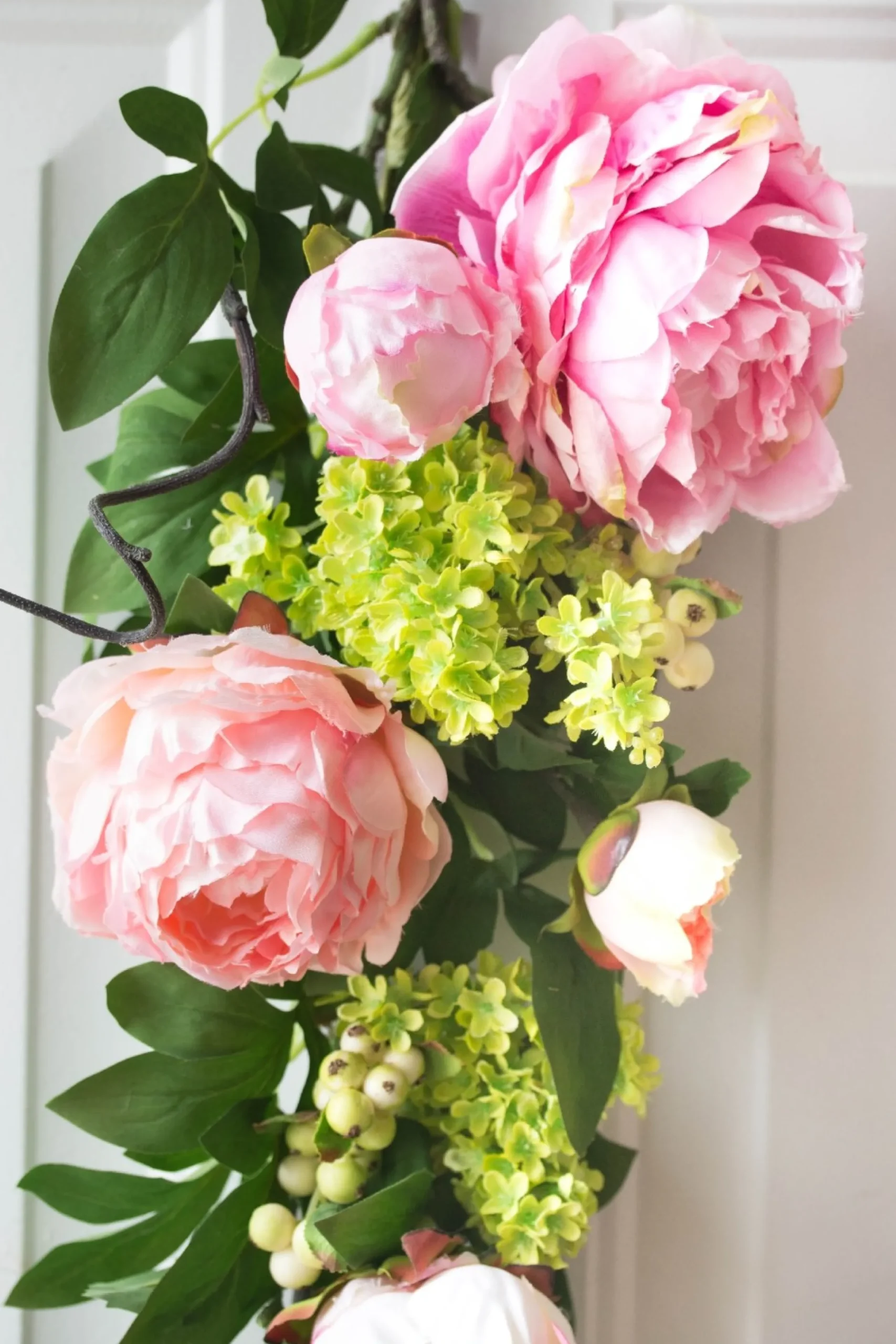 Unlit Swags*Nearly Natural 24" Peony And Hydrangea Artificial Spring Teardrop Swag, Unlit