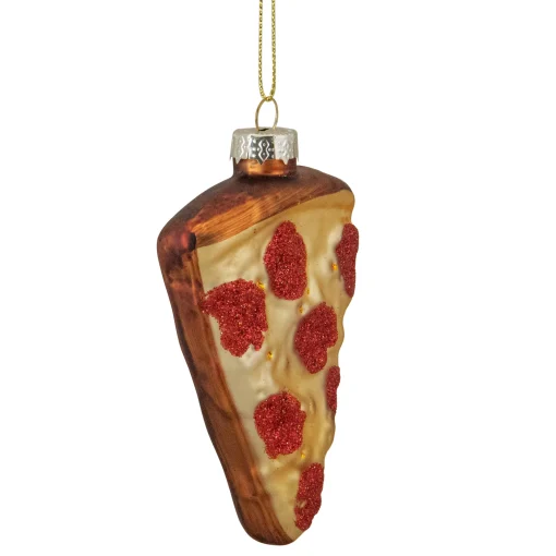 Northlight Food & Beverage>4" Pepperoni Pizza Slice Glass Christmas Ornament