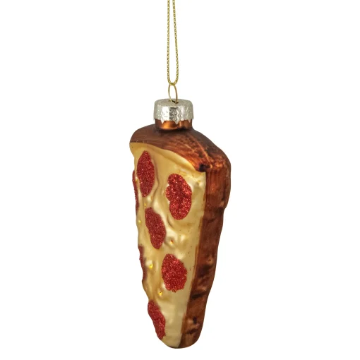 Northlight Food & Beverage>4" Pepperoni Pizza Slice Glass Christmas Ornament