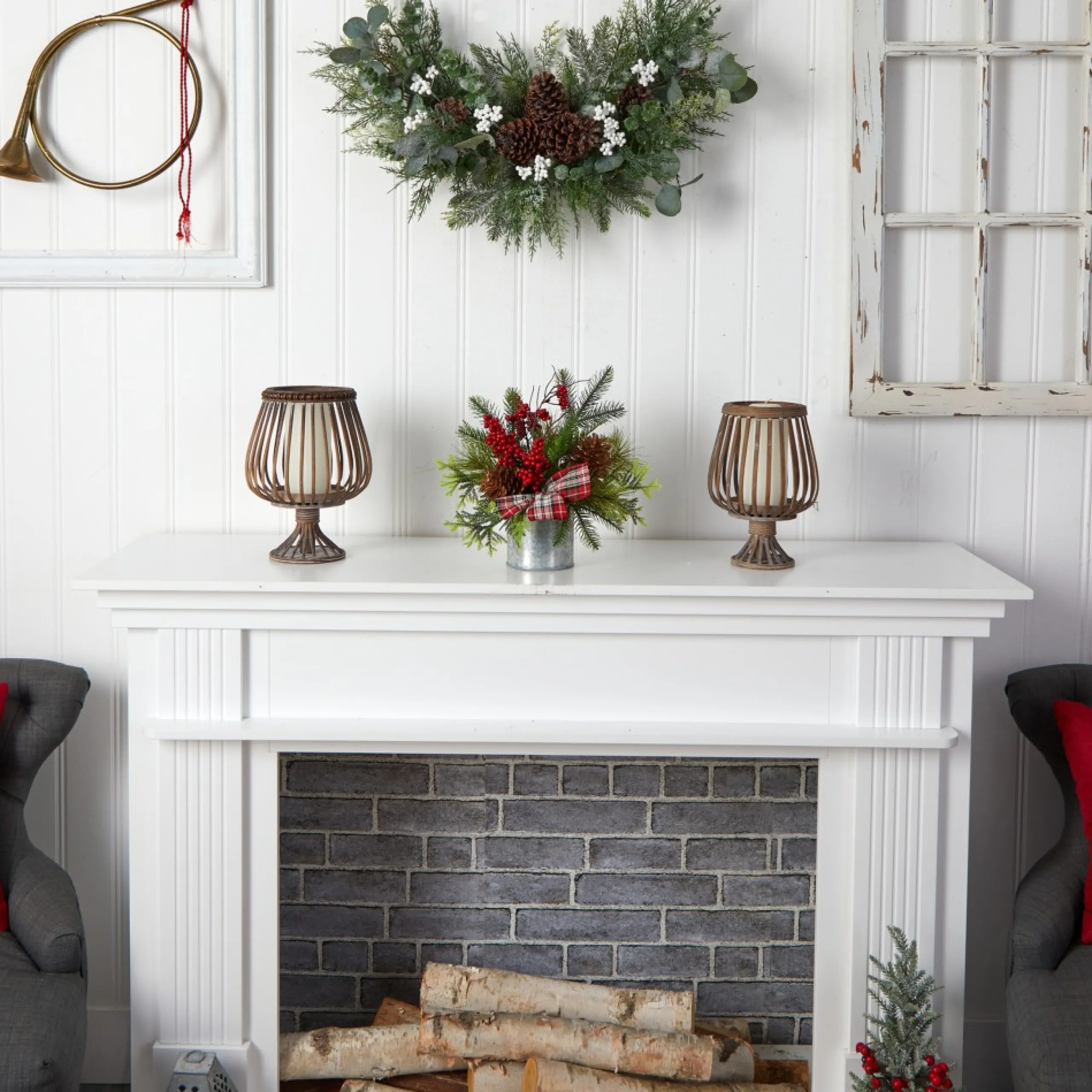 Floral*Nearly Natural 12" Pine Cones And Berries Artificial Christmas Arrangement In Decorative Vase
