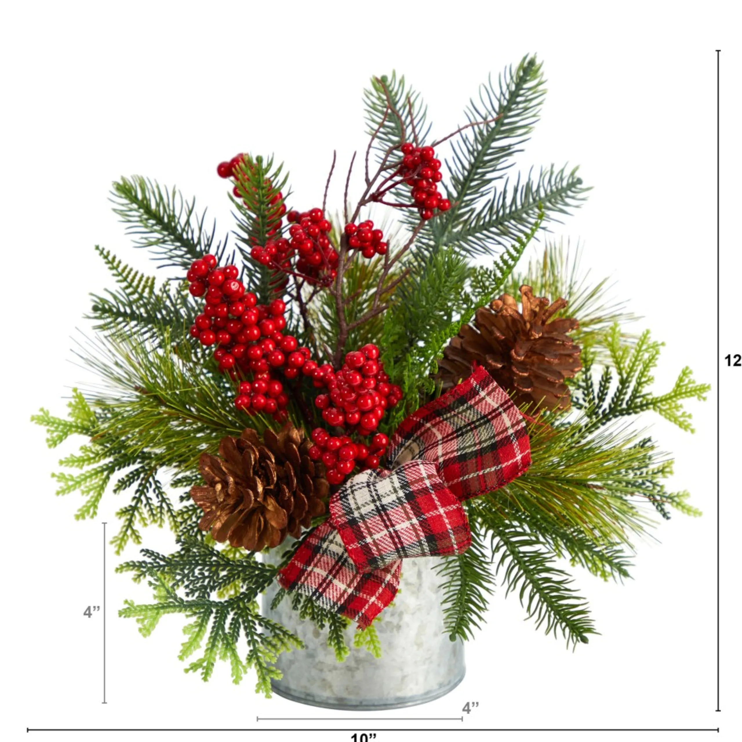 Floral*Nearly Natural 12" Pine Cones And Berries Artificial Christmas Arrangement In Decorative Vase
