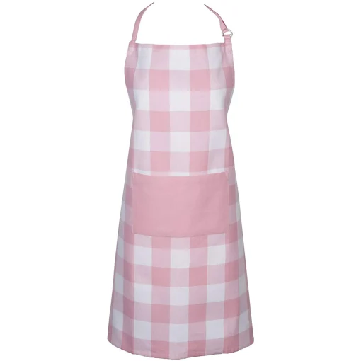 Contemporary Home Living 32" Pink And White Checkered Chef Apron With Front Pocket