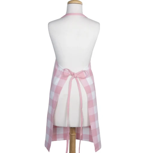 Contemporary Home Living 32" Pink And White Checkered Chef Apron With Front Pocket