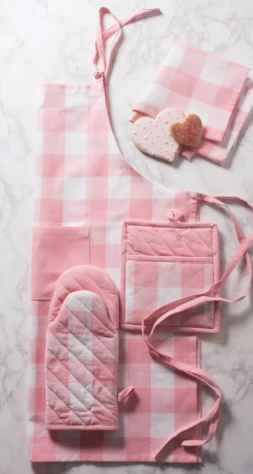 Contemporary Home Living 32" Pink And White Checkered Chef Apron With Front Pocket