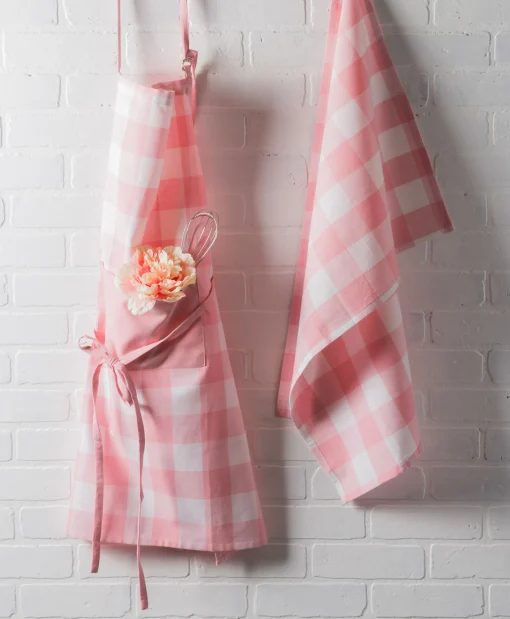 Contemporary Home Living 32" Pink And White Checkered Chef Apron With Front Pocket