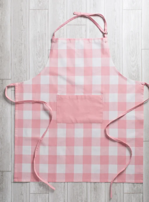 Contemporary Home Living 32" Pink And White Checkered Chef Apron With Front Pocket