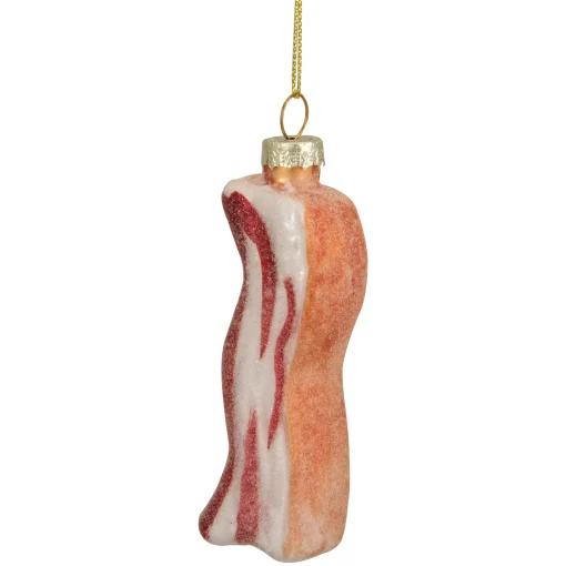 Northlight Food & Beverage>3.5" Pink And White Strip Of Bacon Glass Christmas Ornament