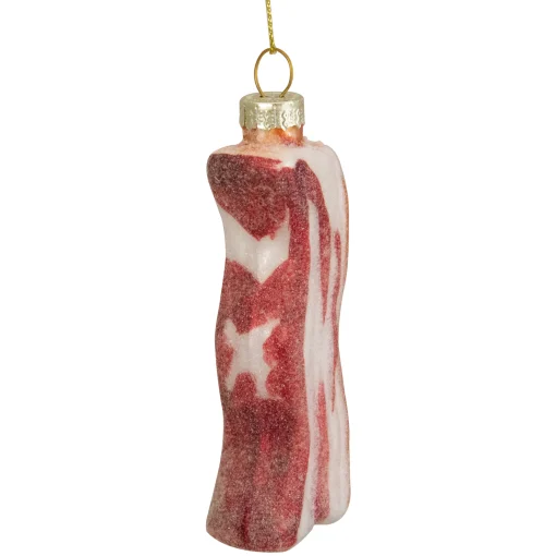 Northlight Food & Beverage>3.5" Pink And White Strip Of Bacon Glass Christmas Ornament