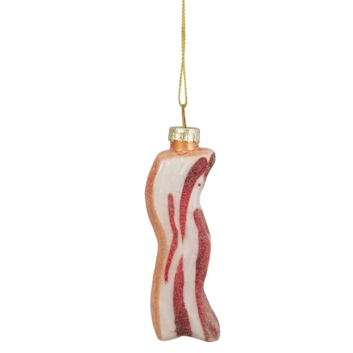 Northlight Food & Beverage>3.5" Pink And White Strip Of Bacon Glass Christmas Ornament