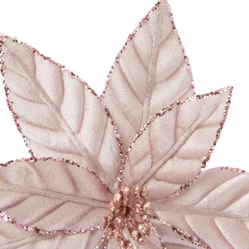 Floral*Northlight 10" Pink Glittered Poinsettia Christmas Floral Clip