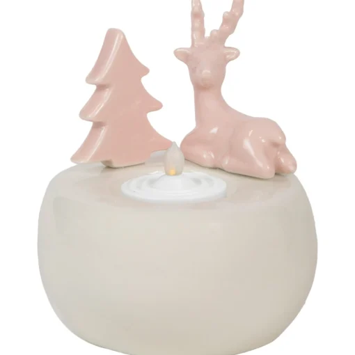 Candles & Holders*Northlight 4.5" Pink Reindeer With Tree Christmas Tea Light Candle Holder
