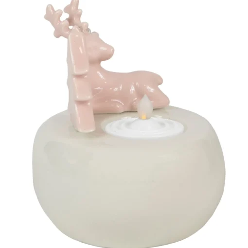 Candles & Holders*Northlight 4.5" Pink Reindeer With Tree Christmas Tea Light Candle Holder