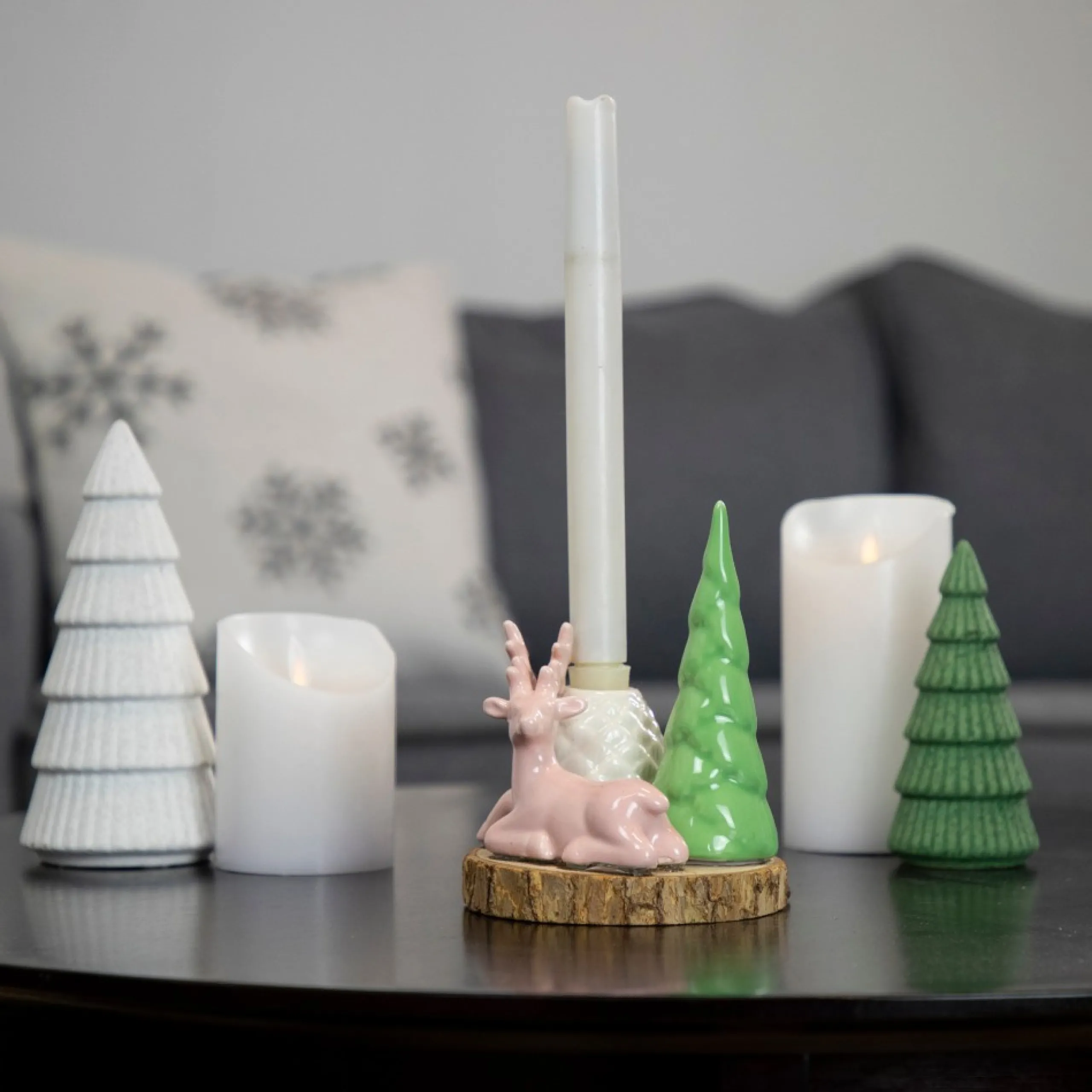 Candles & Holders*Northlight 6" Pink Reindeer With Tree And Pine Cone Christmas Taper Candle Holder