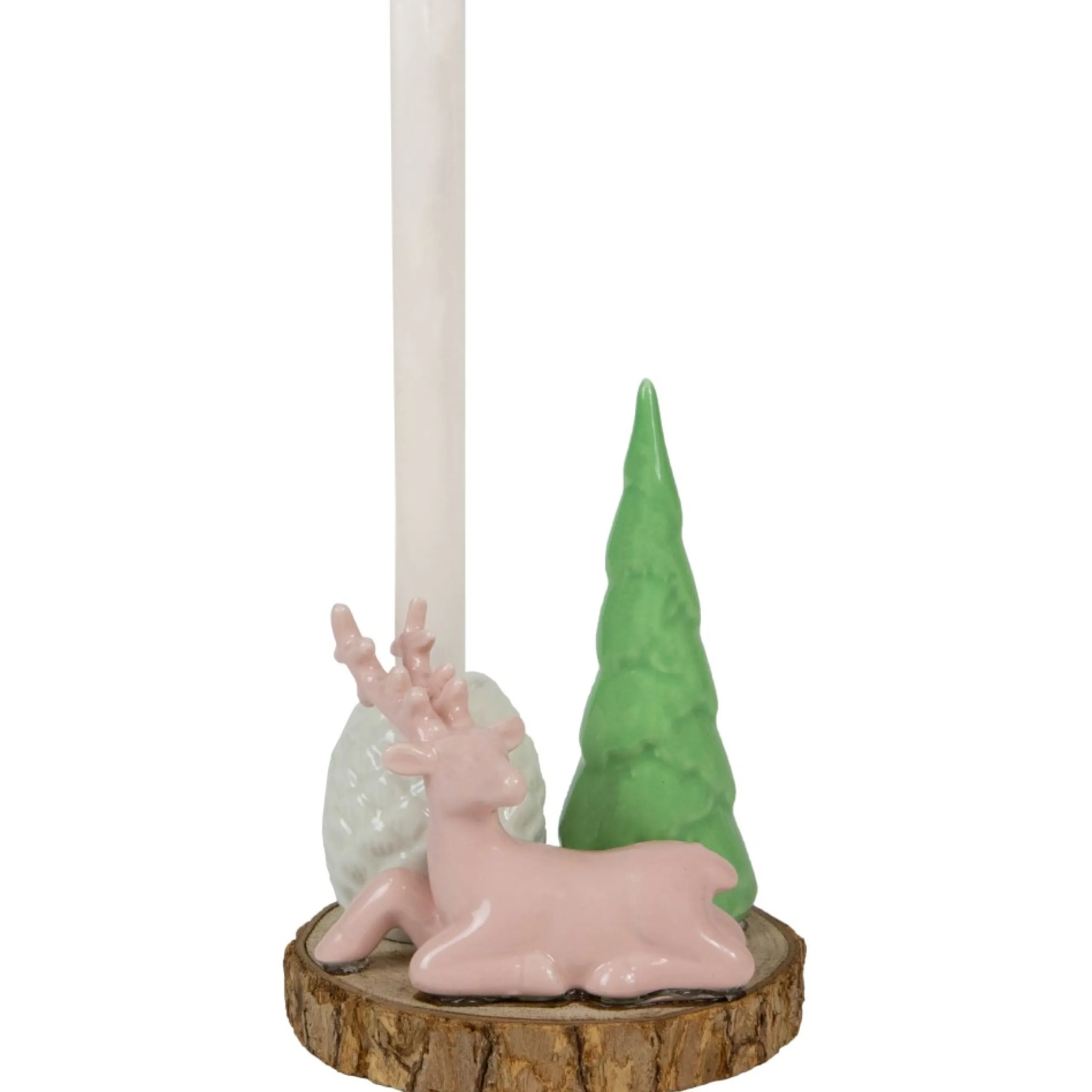 Candles & Holders*Northlight 6" Pink Reindeer With Tree And Pine Cone Christmas Taper Candle Holder