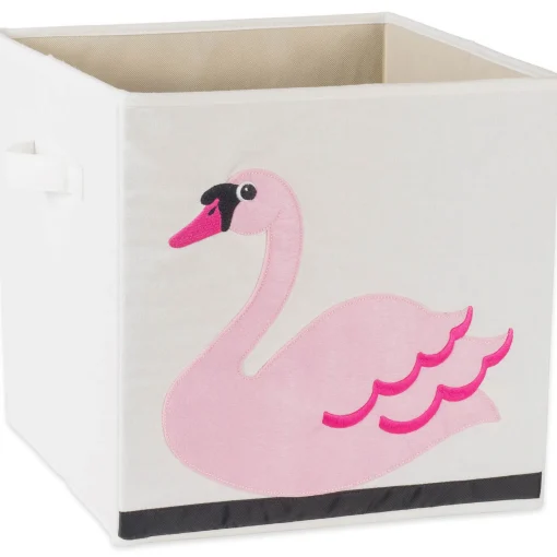 Contemporary Home Living 13" Pink Swan Themed Storage Basket