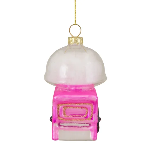Northlight Food & Beverage>3.25" Pink, White, And Gold Cotton Candy Machine Glass Christmas Ornament
