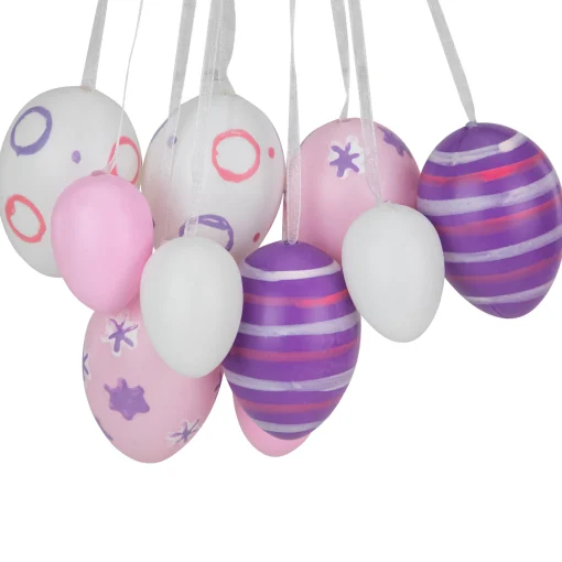 Northlight 15" Pink, White And Purple Floral Striped Spring Easter Egg Cluster Hanging Decor