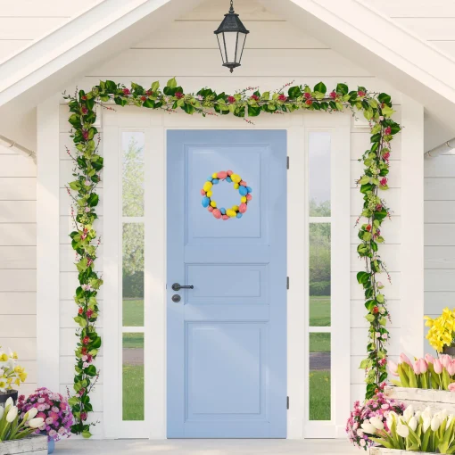 Northlight 10" Pink, Yellow And Blue Floral Stem Easter Egg Spring Wreath