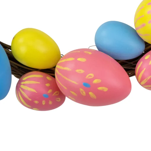 Northlight 10" Pink, Yellow And Blue Floral Stem Easter Egg Spring Wreath