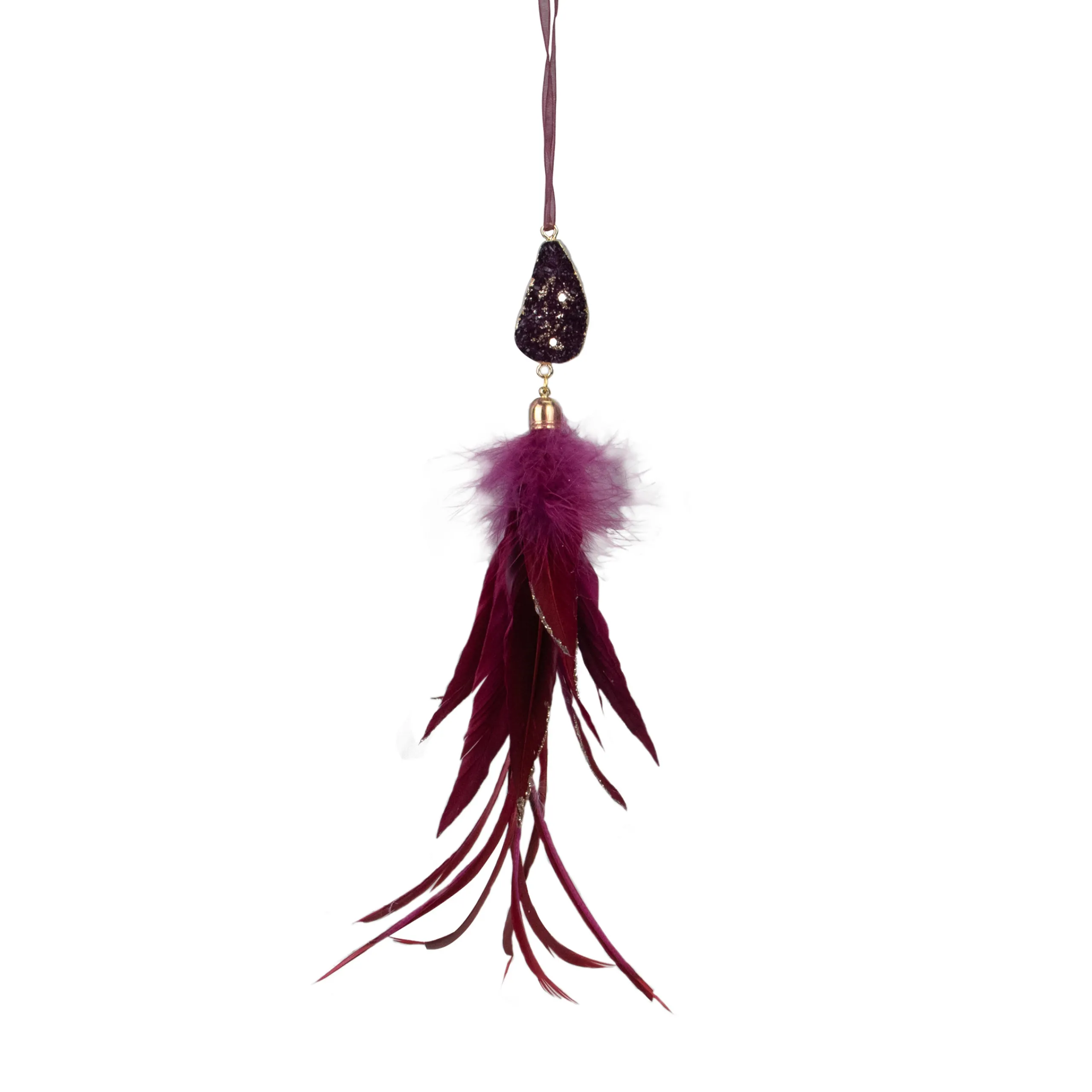 Northlight Pendants & Drops>9" Plum Red Feather And Gemstone Pendant Christmas Ornament