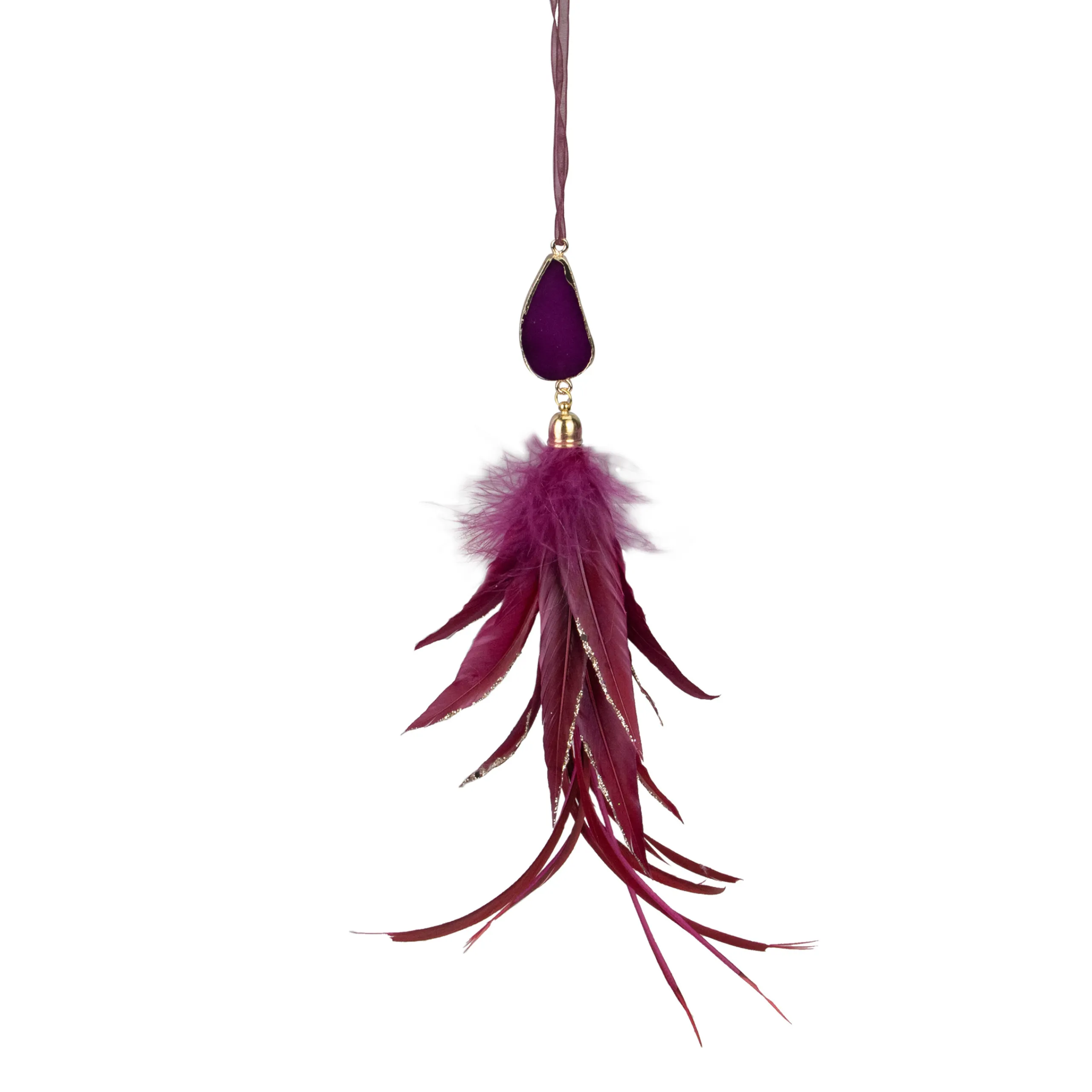 Northlight Pendants & Drops>9" Plum Red Feather And Gemstone Pendant Christmas Ornament