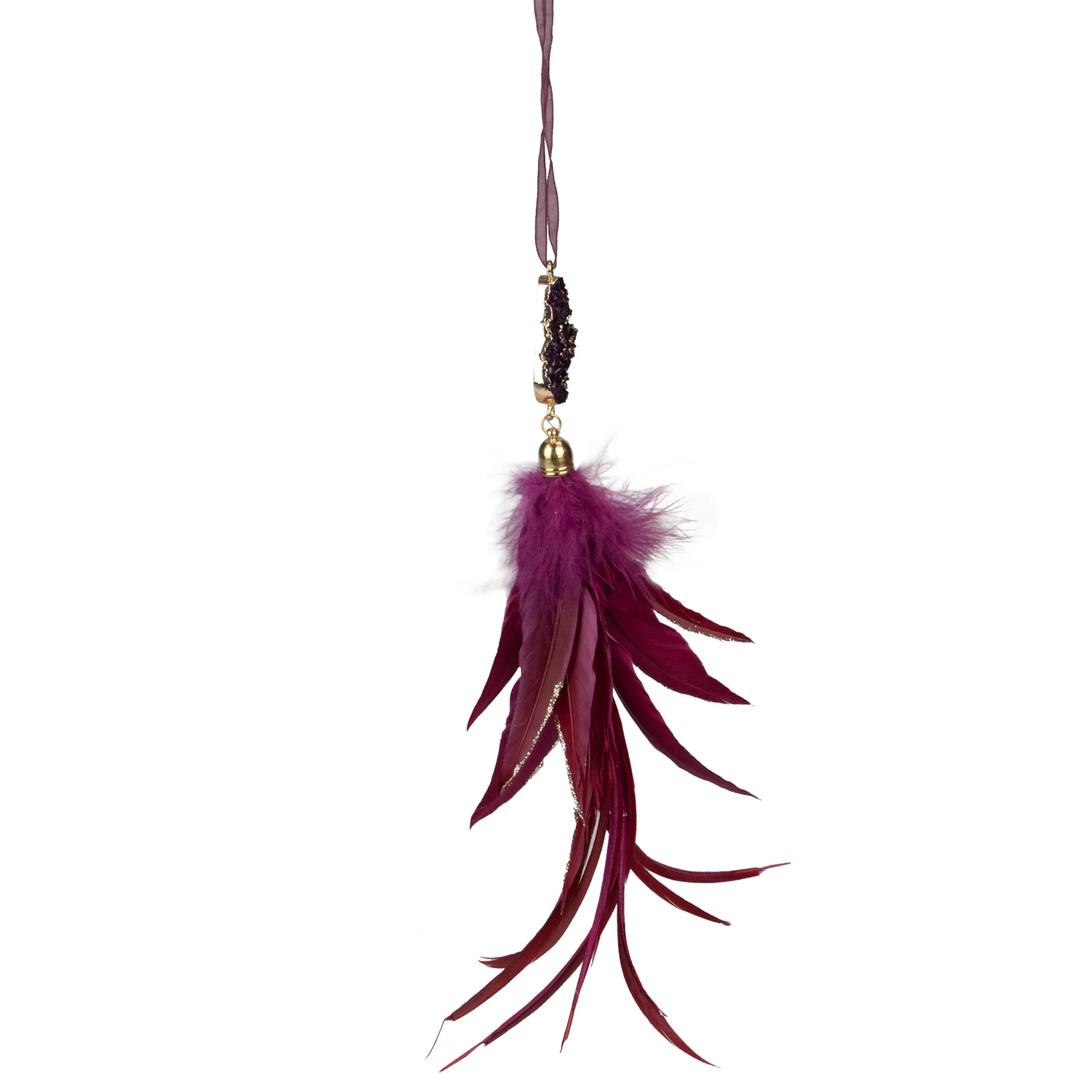 Northlight Pendants & Drops>9" Plum Red Feather And Gemstone Pendant Christmas Ornament