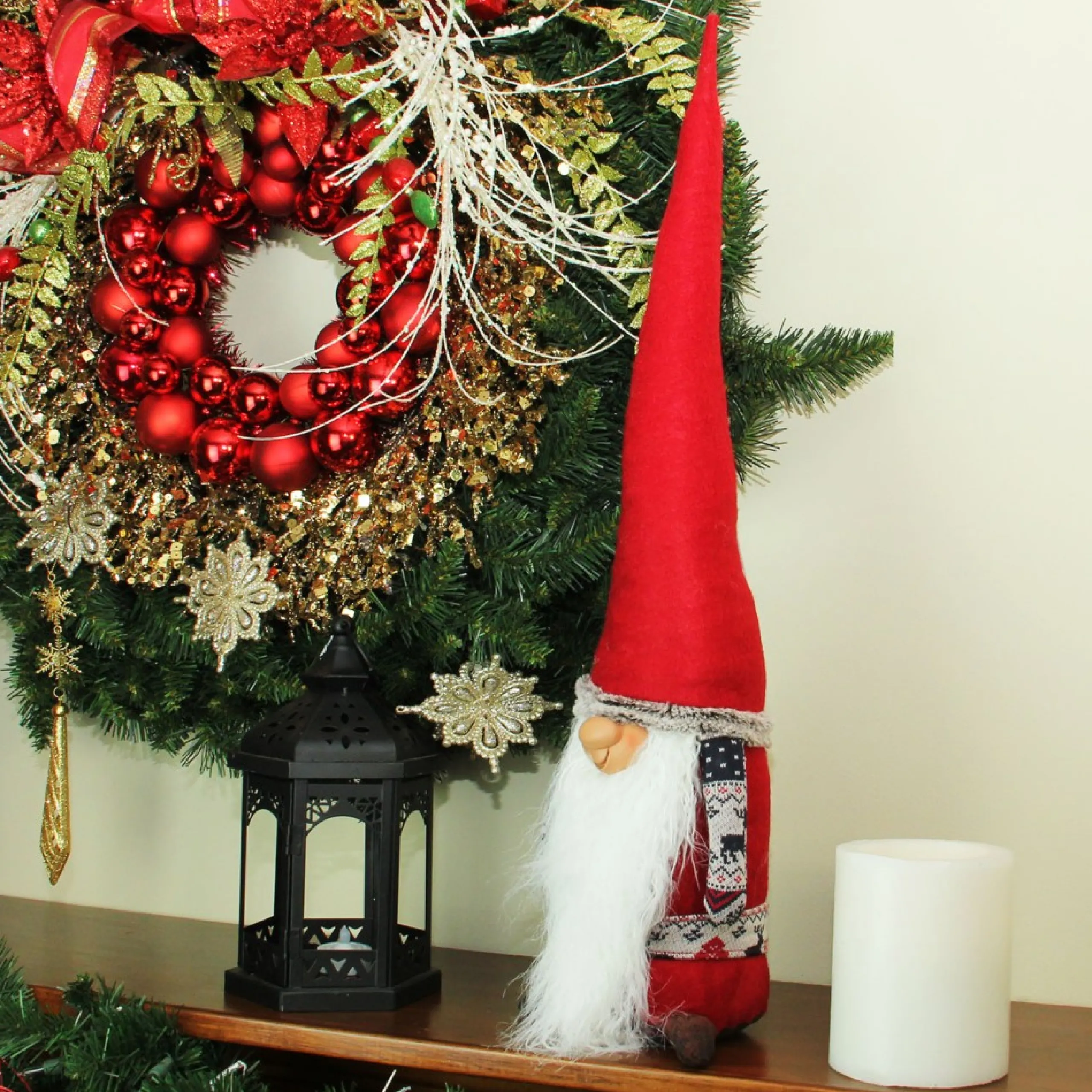 Gnomes*Northlight 25.5" Plush Red And Gray Nordic Santa Christmas Gnome Tabletop Figure