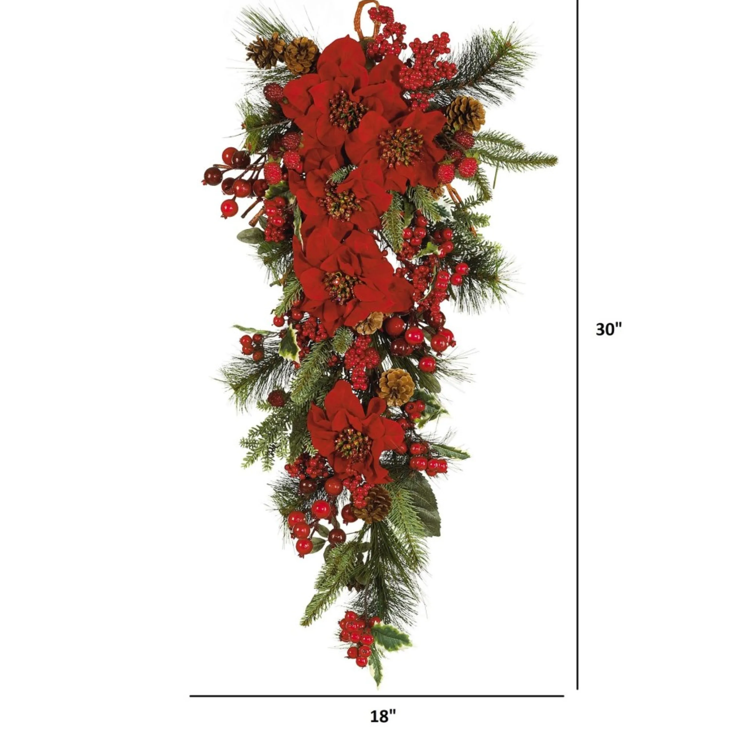 Unlit Swags*Nearly Natural 30" Poinsettia Artificial Christmas Teardrop Swag, Unlit
