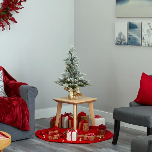 Nearly Natural Unlit Traditional Trees>2' Potted Flocked Artificial Christmas Tree With Pinecones, Unlit