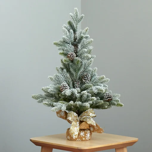 Nearly Natural Unlit Traditional Trees>2' Potted Flocked Artificial Christmas Tree With Pinecones, Unlit