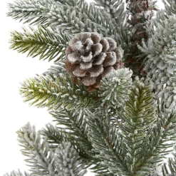 Nearly Natural Unlit Traditional Trees></noscript>2' Potted Flocked Artificial Christmas Tree With Pinecones, Unlit
