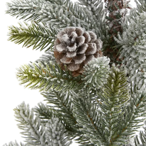 Nearly Natural Unlit Traditional Trees>2' Potted Flocked Artificial Christmas Tree With Pinecones, Unlit